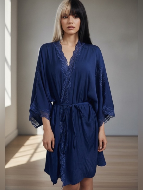 In Bloom By Jonquil Other - In Bloom By Jonquil Satin Lace Trim Robe Blue XL